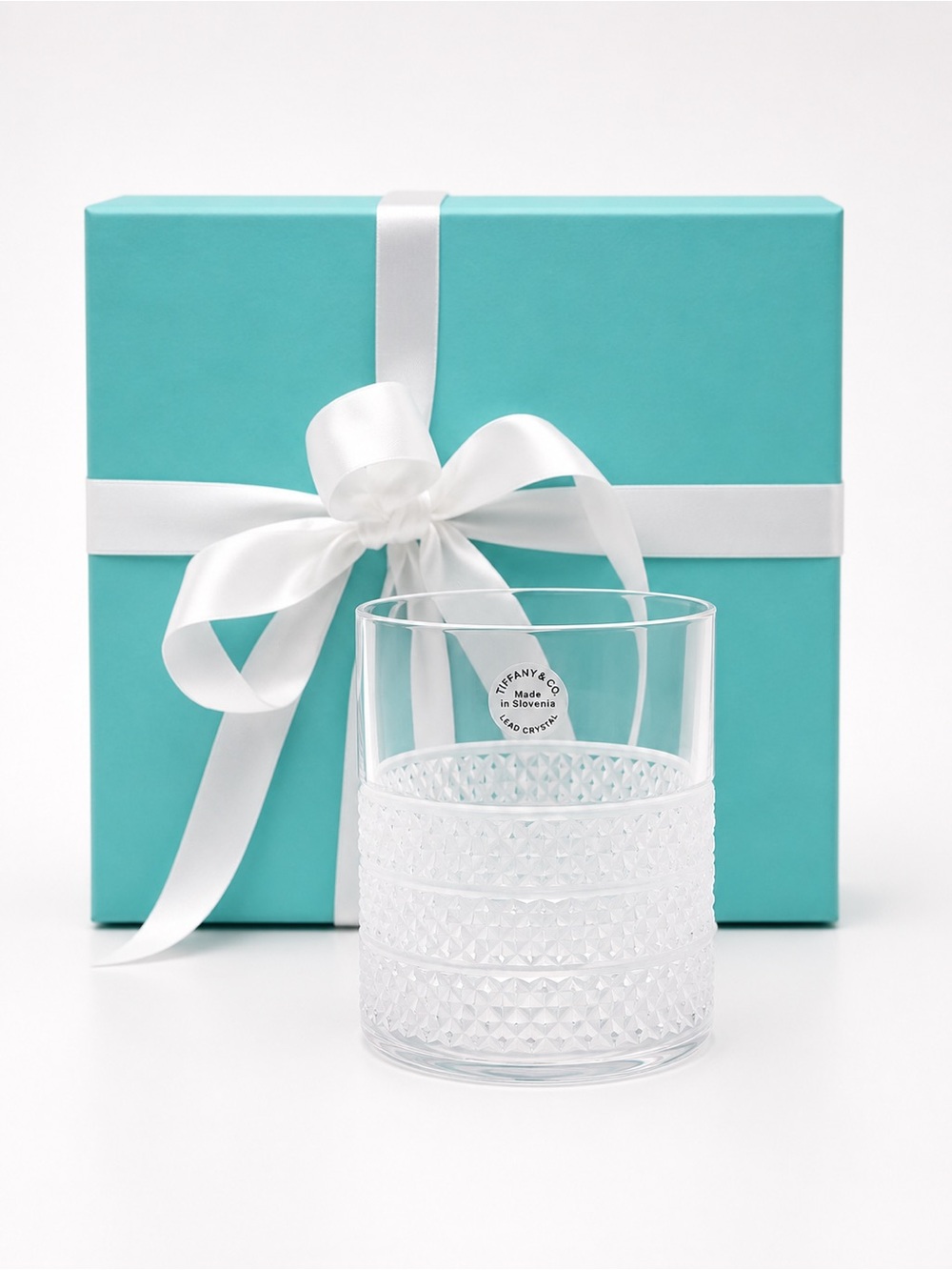 NEW - Tiffany & Co. Diamond Point Crystal Glass Double Old Fashioned Mug 3.5"